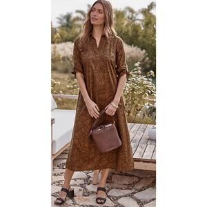 J. Jill Popover Shirtdress Brown Floral Dress Size Large Tall NWT
